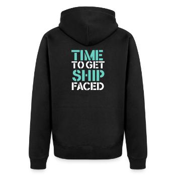Zeit, verschickt zu werden. Glitch-Text - Unisex Premium Bio Zip Hoodie - Schwarz - Hinten - Nico (187cm)