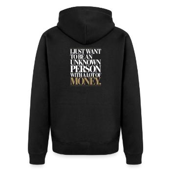 Geld veut juste être une personne inconnue à Money Reich - Veste à capuche bio Premium Unisexe - noir - Dos - Nico (187cm)