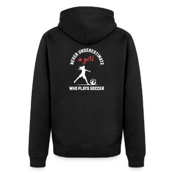 Mädchen, das Fußball spielt - Unisex Premium Bio Zip Hoodie - Schwarz - Hinten - Nico (187cm)