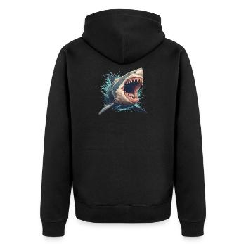 Weißer Haie Weißer Hai - Unisex Premium Bio Zip Hoodie - Schwarz - Hinten - Nico (187cm)