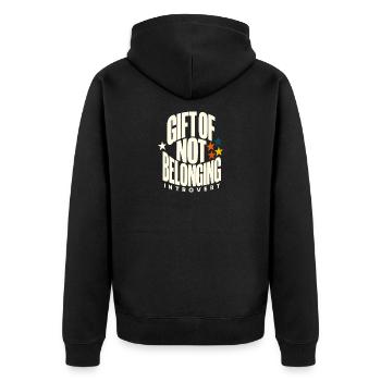 Introvert Gift of Not Belonging Statement - Unisex Premium Bio Zip Hoodie - Schwarz - Hinten - Nico (187cm)