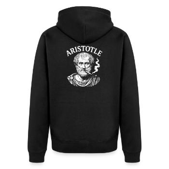 Porträt-Design von Aristoteles beim Rauchen einer Zigarette - Unisex Premium Bio Zip Hoodie - Schwarz - Hinten - Nico (187cm)