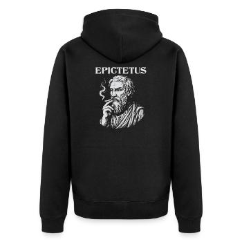 Porträtbild von Epiktetos beim Rauchen einer Zigarette - Unisex Premium Bio Zip Hoodie - Schwarz - Hinten - Nico (187cm)