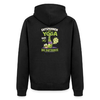 Entspannen mit Yoga Frosch Duftkerze - Unisex Premium Bio Zip Hoodie - Schwarz - Hinten - Nico (187cm)