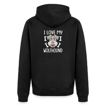 Irischer Wolfshund - Unisex Premium Bio Zip Hoodie - Schwarz - Hinten - Nico (187cm)
