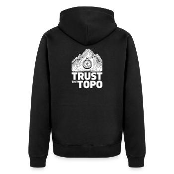 Trust The Topo Topografische Karte - Unisex Premium Bio Zip Hoodie - Schwarz - Hinten - Nico (187cm)