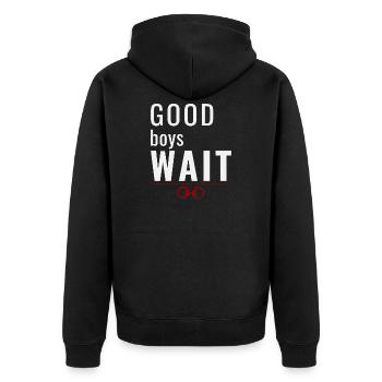 Good Boys Wait – Gehorsamsbelohnungssystem - Unisex Premium Bio Zip Hoodie - Schwarz - Hinten - Nico (187cm)