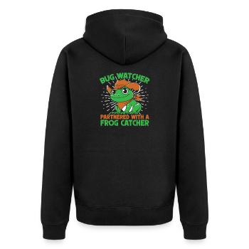 Frog Catcher Bug Watcher Partnered With Catcher - Unisex Premium Organic Zip Hoodie - black - Back - Nico (187cm)