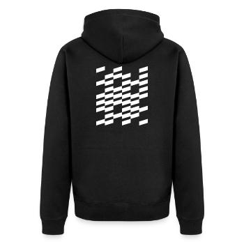 Diagonal kariertes geometrisches Design - Unisex Premium Bio Zip Hoodie - Schwarz - Hinten - Nico (187cm)