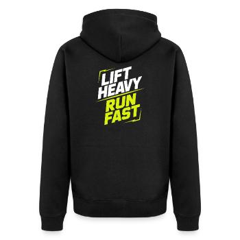 Lift Heavy Run Fast Gym Kraftsport Workout Fitness - Unisex Premium Bio Zip Hoodie - Schwarz - Hinten - Nico (187cm)