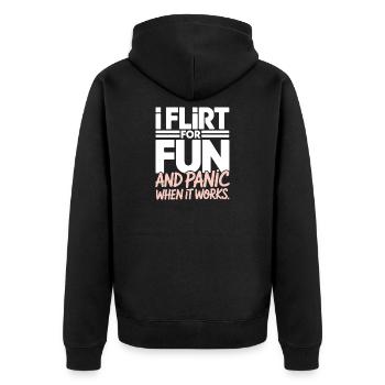 I Flirt For Fun Dating Flirt Anmachspruch Single - Unisex Premium Bio Zip Hoodie - Schwarz - Hinten - Nico (187cm)