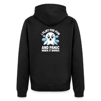 I Flirt For Fun Dating Flirt Anmachspruch Single - Unisex Premium Bio Zip Hoodie - Schwarz - Hinten - Nico (187cm)