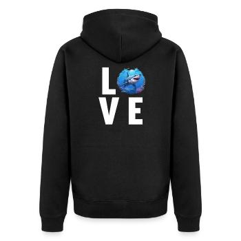 Weißer Haie Weißer Hai - Unisex Premium Bio Zip Hoodie - Schwarz - Hinten - Nico (187cm)