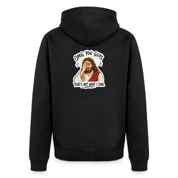 Jesus Facepalm Spruch Sticker - Unisex Premium Bio Zip Hoodie - Schwarz - Hinten - Nico (187cm)