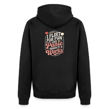 I Flirt For Fun Dating Flirt Anmachspruch Single - Unisex Premium Bio Zip Hoodie - Schwarz - Hinten - Nico (187cm)