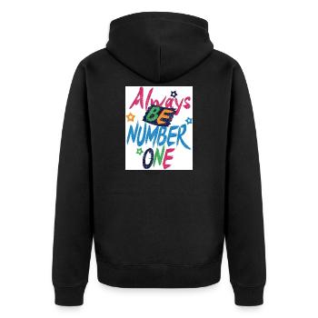 Always_be_Number 1 - Unisex Premium Bio Zip Hoodie - Schwarz - Hinten - Nico (187cm)