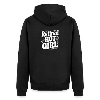 Pensioniertes heißes Mädchen - Unisex Premium Bio Zip Hoodie - Schwarz - Hinten - Nico (187cm)