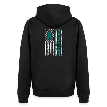 Ruban sarcelle Drapeau américain de sensibilisation aux agressions sexuelles - Veste à capuche bio Premium Unisexe - noir - Dos - Nico (187cm)