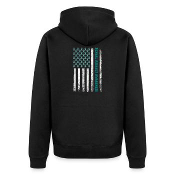 Ruban sarcelle Drapeau américain de sensibilisation aux agressions sexuelles - Veste à capuche bio Premium Unisexe - noir - Dos - Nico (187cm)