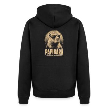 Papibara Brillen-Lama Retro - Unisex Premium Bio Zip Hoodie - Schwarz - Hinten - Nico (187cm)