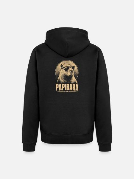 Papibara Brillen-Lama Retro - Unisex Premium Bio Zip Hoodie - Schwarz