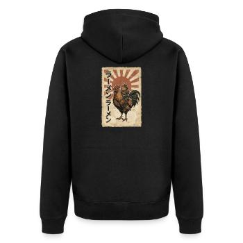 Samurai auf Hahn – Ramen Retro - Unisex Premium Bio Zip Hoodie - Schwarz - Hinten - Nico (187cm)
