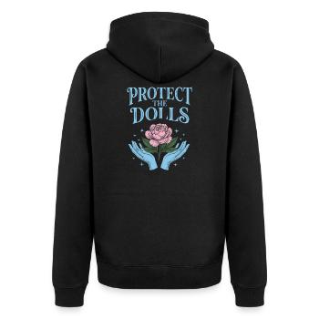 Pride Month LGBTQ – Schütze die Puppen - Unisex Premium Bio Zip Hoodie - Schwarz - Hinten - Nico (187cm)