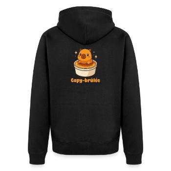 Capy-brulee Capybara Crème Brûlée Kawaii Niedlich - Unisex Premium Bio Zip Hoodie - Schwarz - Hinten - Nico (187cm)