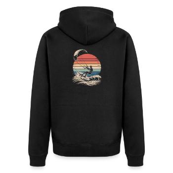  Kitesurfen Retro Sonnenuntergang Wellenreiten - Unisex Premium Bio Zip Hoodie - Schwarz - Hinten - Nico (187cm)