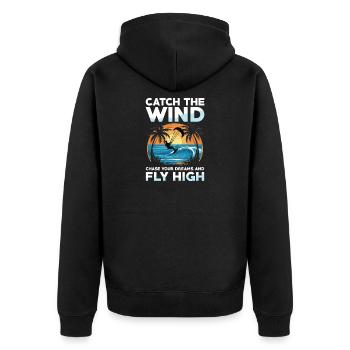 Catch the wind Chase your dreams Flight into the high - Unisex Premium Organic Zip Hoodie - black - Back - Nico (187cm)