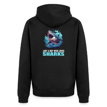 Haie Hai - Unisex Premium Bio Zip Hoodie - Schwarz - Hinten - Nico (187cm)