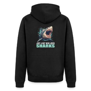 Haie Hai - Unisex Premium Bio Zip Hoodie - Schwarz - Hinten - Nico (187cm)
