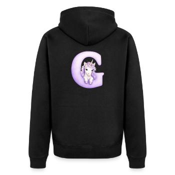 Licorne violette lettre G - Veste à capuche bio Premium Unisexe - noir - Dos - Nico (187cm)