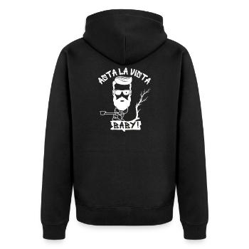 Asta La Vista, Baby! - Holzfäller Extrem - Unisex Premium Bio Zip Hoodie - Schwarz - Hinten - Nico (187cm)