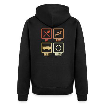 Essen Schlafen Busse Wiederholen - Unisex Premium Bio Zip Hoodie - Schwarz - Hinten - Nico (187cm)