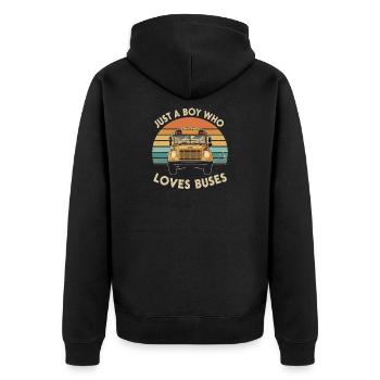 Nur ein Junge liebt Busse - Unisex Premium Bio Zip Hoodie - Schwarz - Hinten - Nico (187cm)