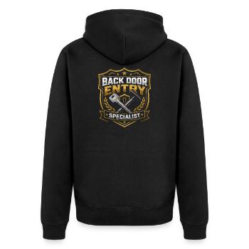 Backdoor Entry Specialist – Funny Men - Unisex Premium Organic Zip Hoodie - black - Back - Nico (187cm)