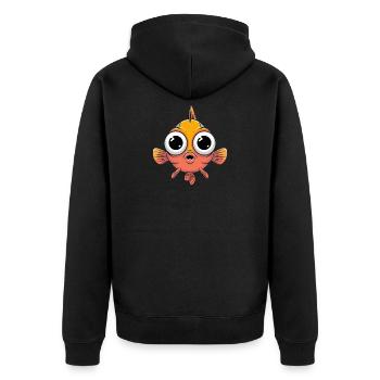  Niedlicher Comic Fisch mit großen Augen für - Unisex Premium Bio Zip Hoodie - Schwarz - Hinten - Nico (187cm)
