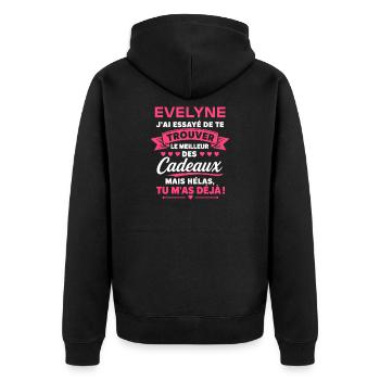 Evelyne: Le meilleur des cadeaux déjà - Veste à capuche bio Premium Unisexe - noir - Dos - Nico (187cm)