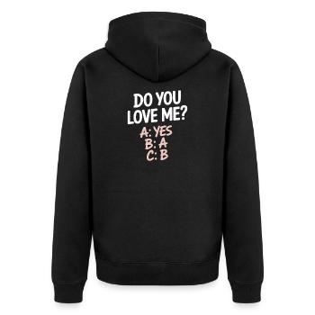Est-ce que tu m’aimes Relation Amour Couple Amour Mariage Couple - Veste à capuche bio Premium Unisexe - noir - Dos - Nico (187cm)