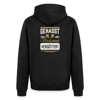 Gehasst VerdammT Vergottet - Unisex Premium Bio Zip Hoodie - Schwarz - Hinten - Nico (187cm)