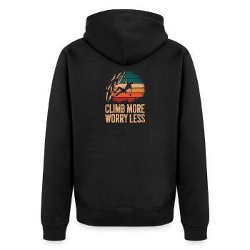Climb More Worry Less Retro Climbing Bouldering - Unisex Premium Organic Zip Hoodie - black - Back - Nico (187cm)