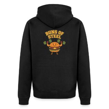 Buns of Steel – Hamburger Kraft Gym Fitness - Unisex Premium Bio Zip Hoodie - Schwarz - Hinten - Nico (187cm)