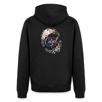 Carol Floral Wreath with Lettering - Unisex Premium Organic Zip Hoodie - black - Back - Nico (187cm)
