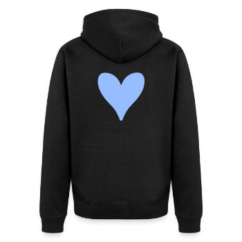Blaues Herz Tropfenform - Unisex Premium Bio Zip Hoodie - Schwarz - Hinten - Nico (187cm)