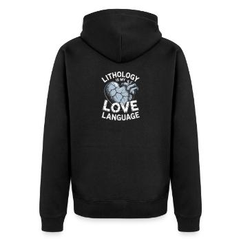 Lithologie Liebessprache - Unisex Premium Bio Zip Hoodie - Schwarz - Hinten - Nico (187cm)