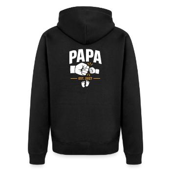 Daddy Fist and Baby gegründet 2027 - Unisex Premium Bio Zip Hoodie - Schwarz - Hinten - Nico (187cm)