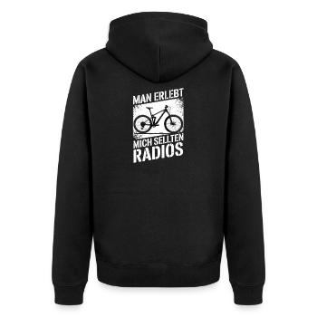  Man Erlebt Mich Sellten Radios Mountainbike - Unisex Premium Bio Zip Hoodie - Schwarz - Hinten - Nico (187cm)