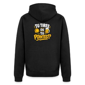 Du schießt oder du zeigst - Unisex Premium Bio Zip Hoodie - Schwarz - Hinten - Nico (187cm)