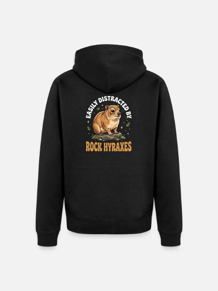 Easily distracted by rock hyraxes - Unisex Premium Organic Zip Hoodie - black